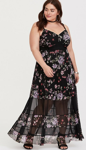 floral mesh maxi dress